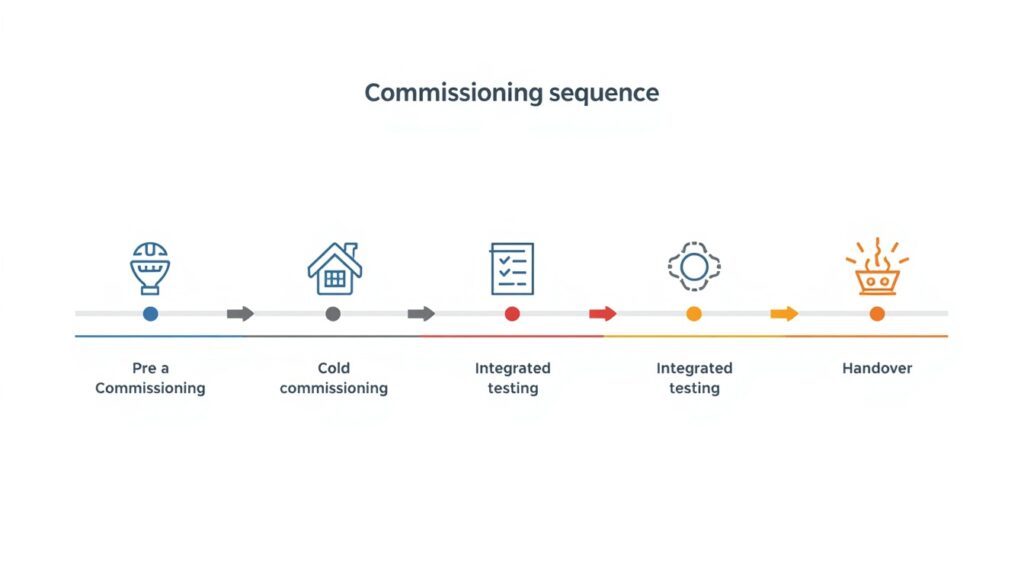 Commissioning process sequence diagram for industrial plants