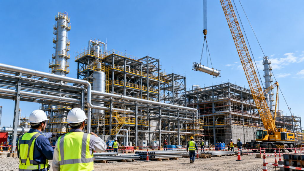 Construction stage of EPC project delivery at an industrial plant