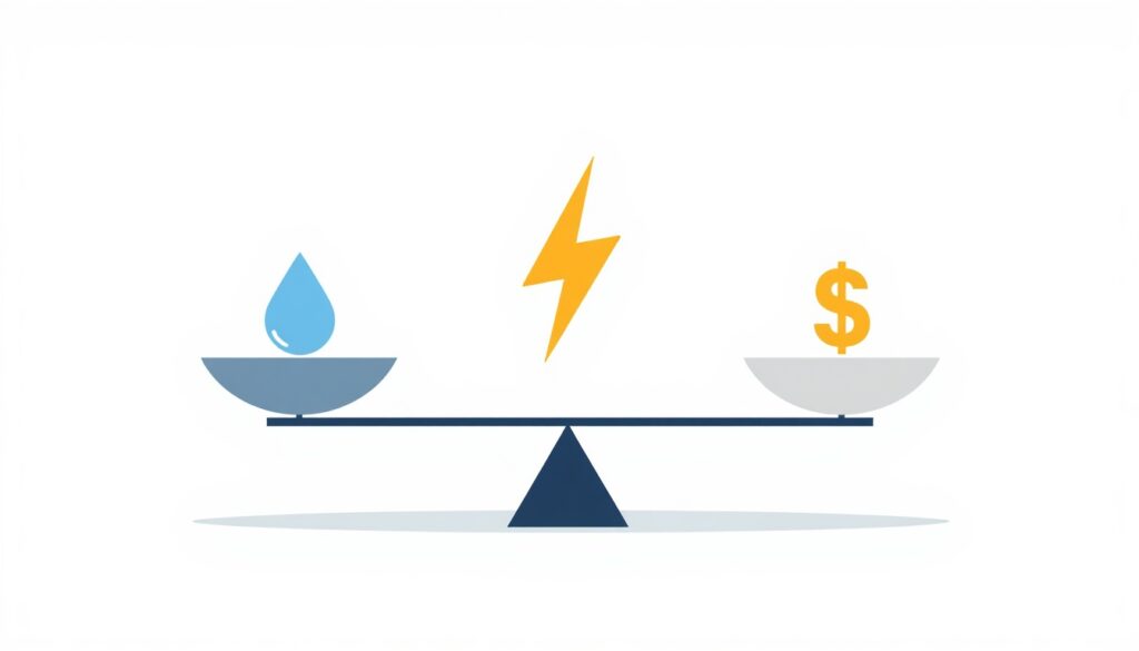 Trade-offs between water consumption, efficiency, and capital cost in cooling systems