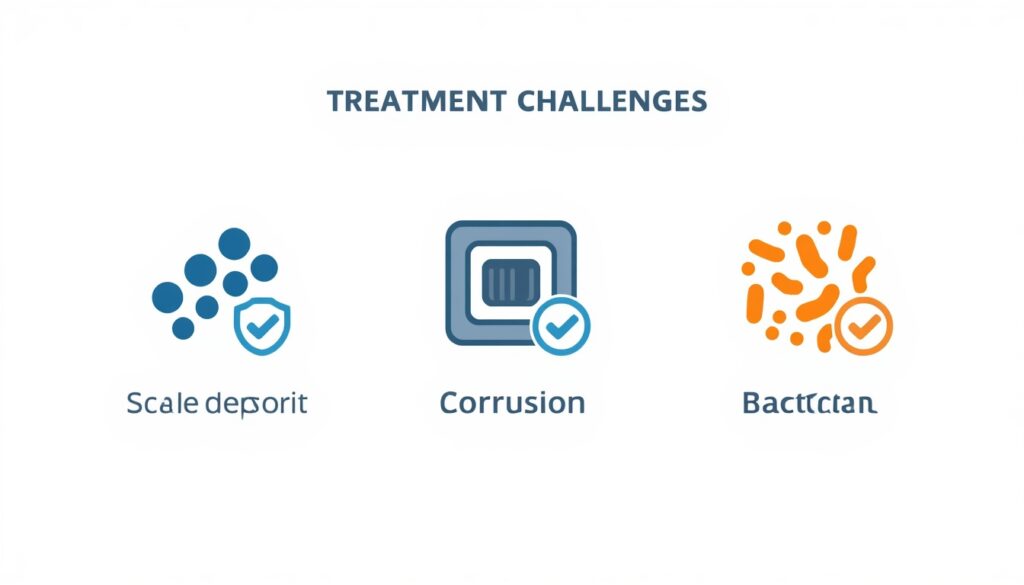 Cooling water treatment challenges including scaling, corrosion, and biological growth