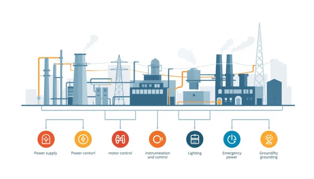 Main electrical systems in an industrial plant diagram