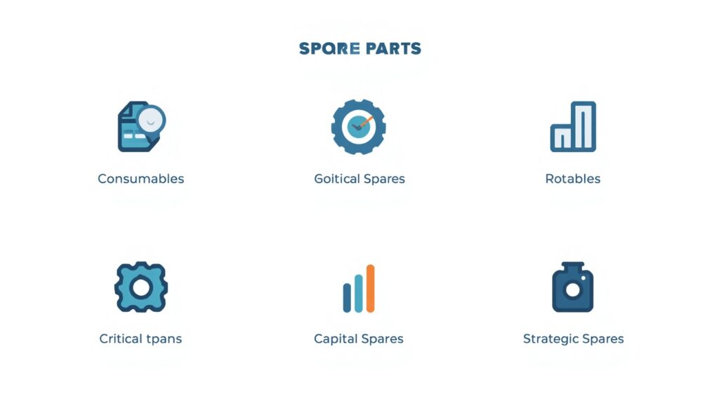 Spare parts categories for industrial plants