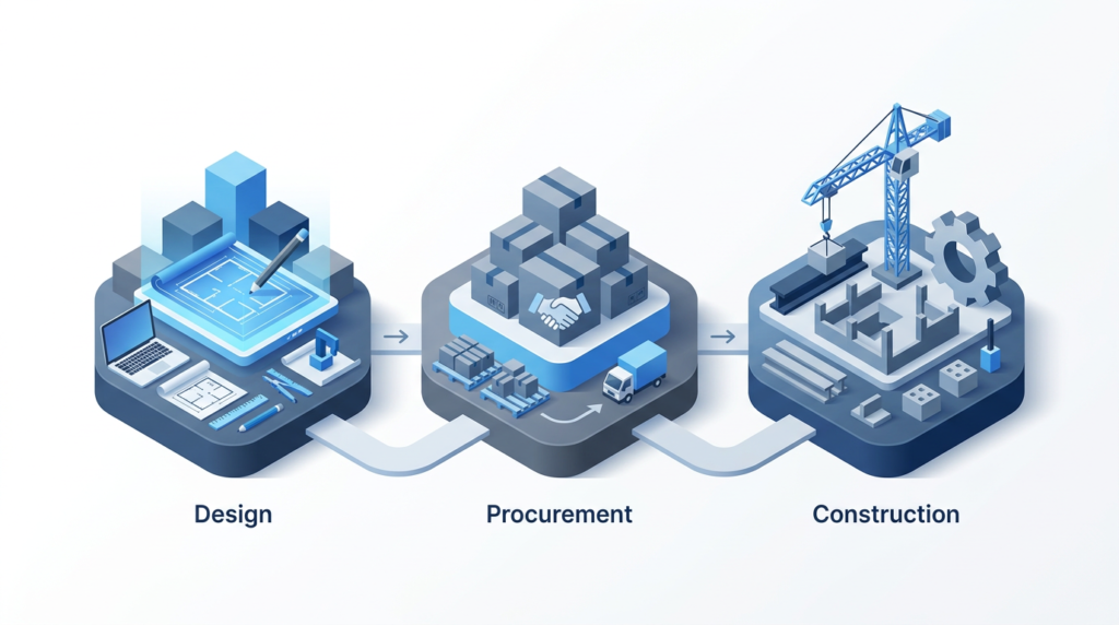 Three phases of EPC contract delivery illustration