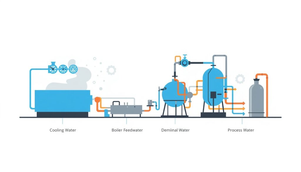 Main water systems in an industrial plant diagram