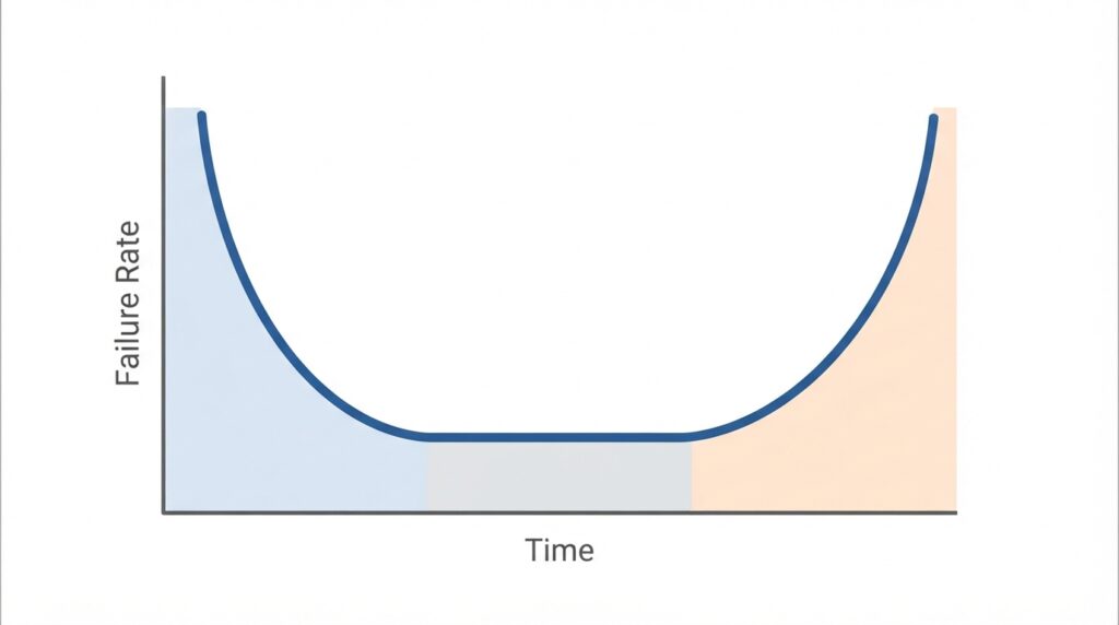 Bathtub curve for equipment reliability in industrial plants