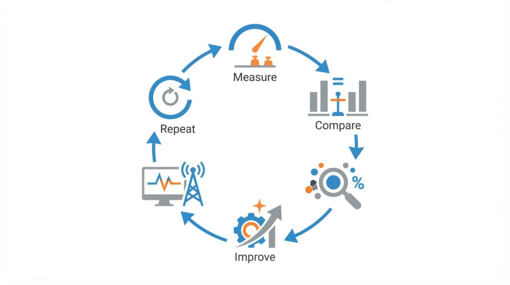 Benchmarking continuous improvement cycle for industrial plants