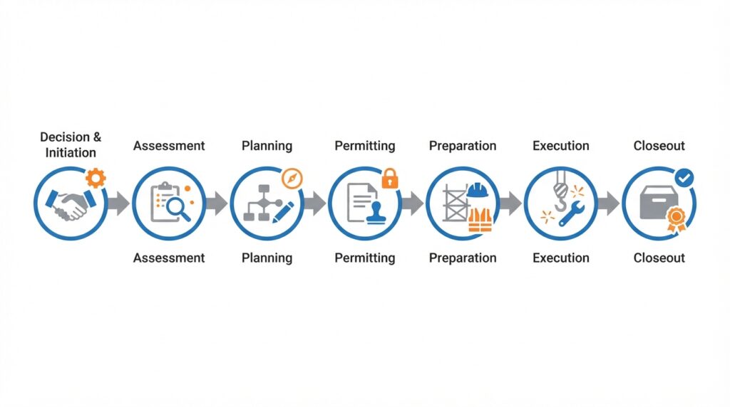 Seven phases of plant decommissioning diagram