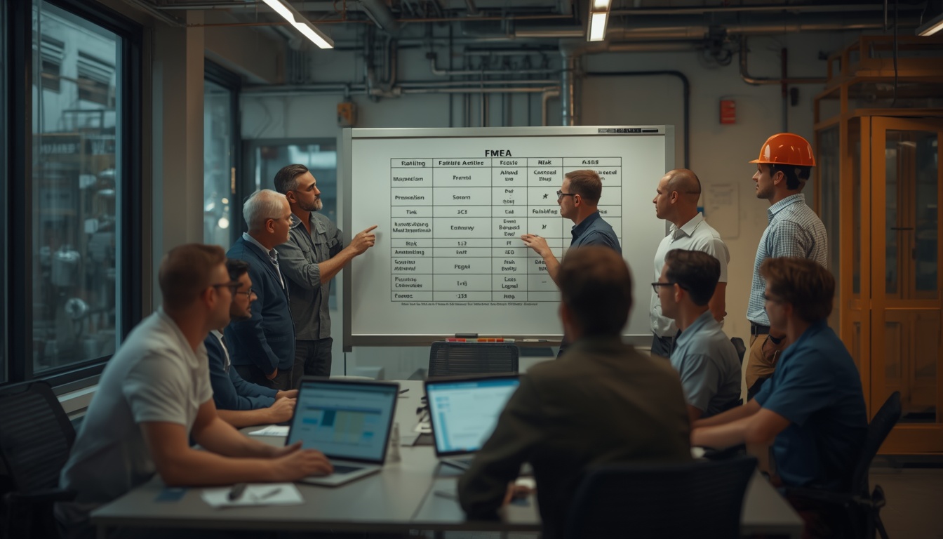 Failure modes and effects analysis team meeting at an industrial plant