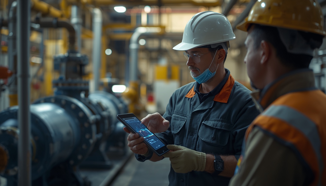 Operations and maintenance team reviewing data in an industrial plant