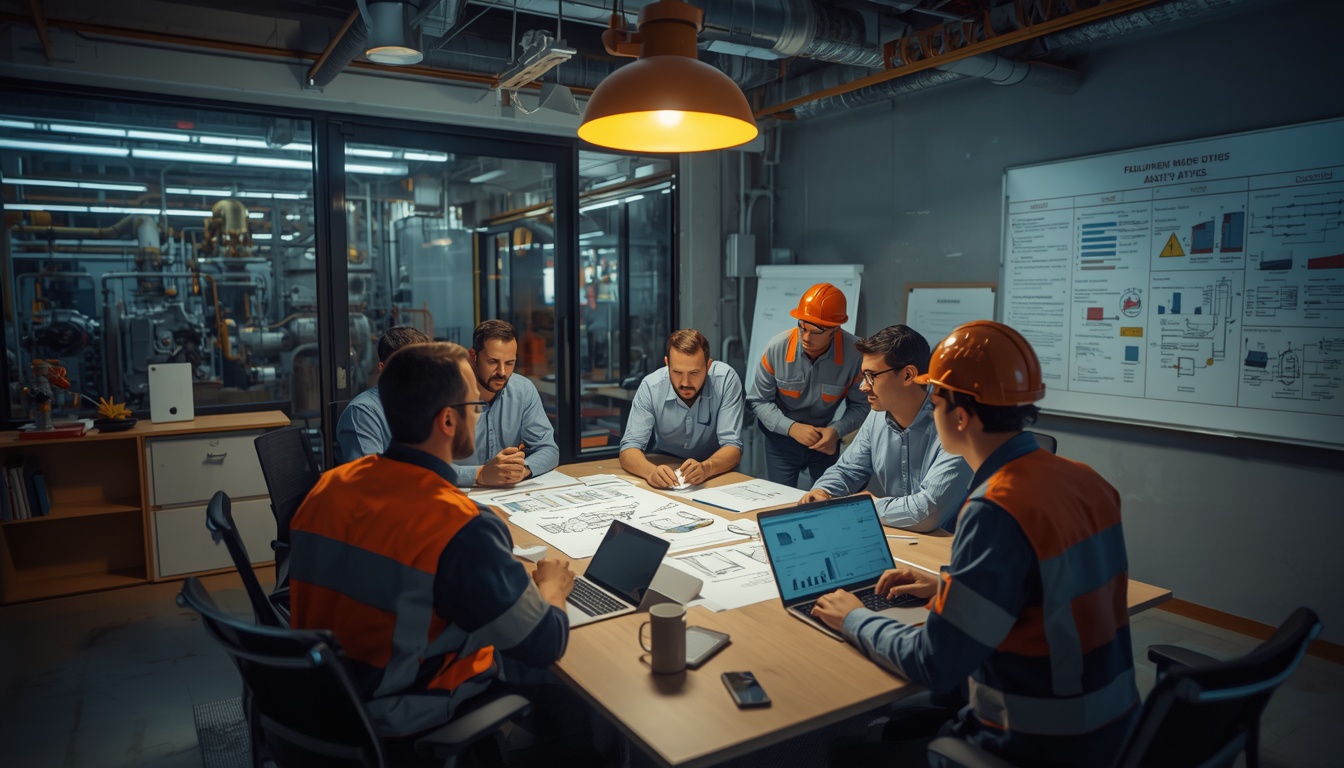 Reliability-centered maintenance team analysis meeting at an industrial plant